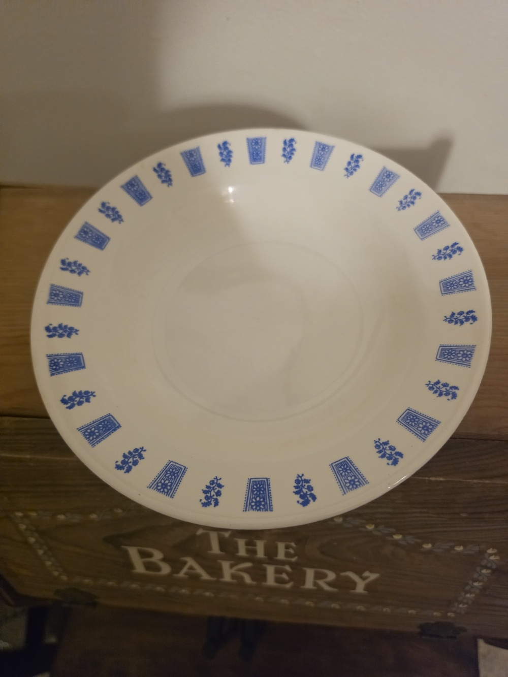 Oxford White Serving Bowl with Blue Patterned Rim